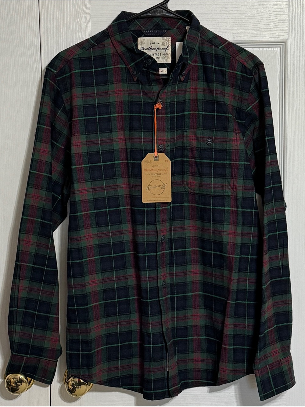 Weatherproof Dark Green and Navy Plaid Button-Down Shirt